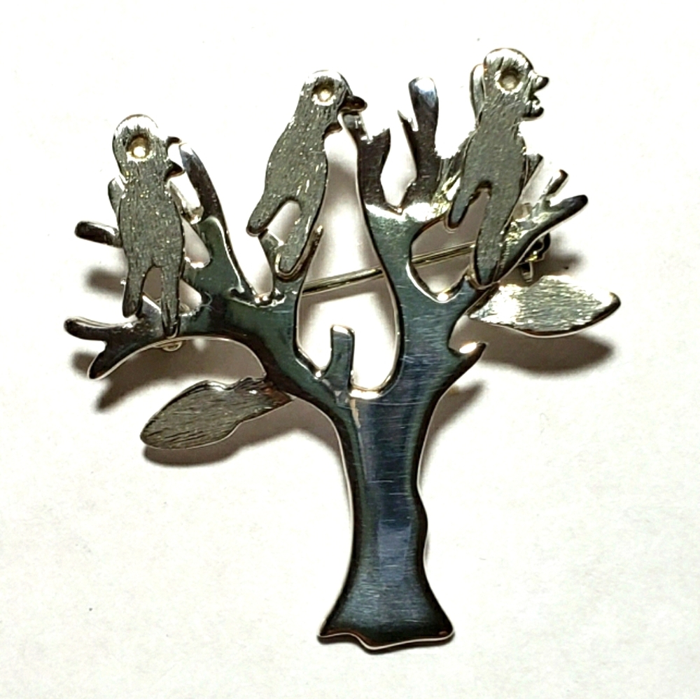 Taxco Sterling Silver Tree With Birds Brooch